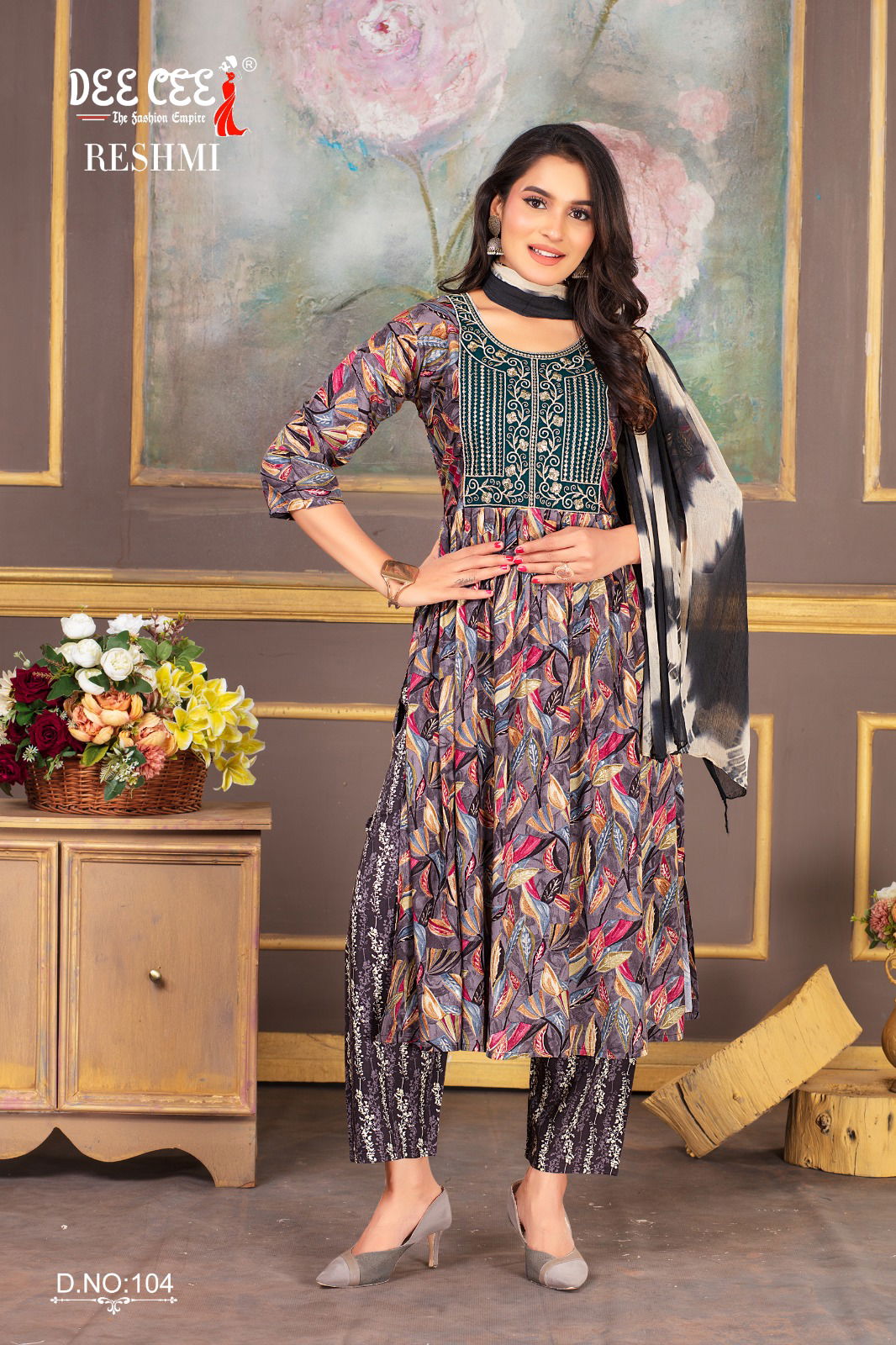 Reshmi By Deecee Rayon Foil Printed Naira Cut Kurti With Bottom Dupatta Wholesale Price In Surat